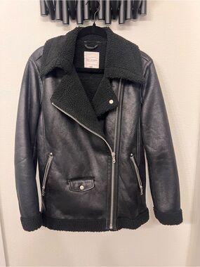 Black Faux Shearling Moto Jacket